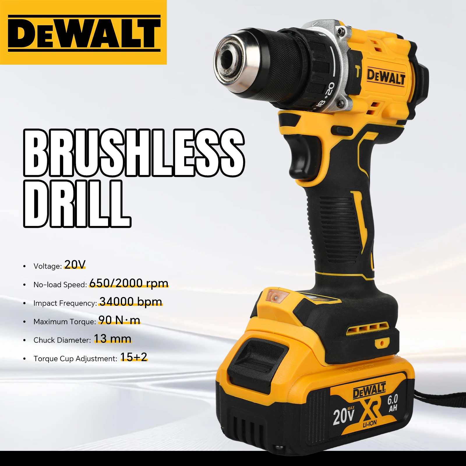 DEWALT DCD805 20V borstelloze boormachine 15+2 koppelinstellingen 13 mm boorkop voor muur-/meubelboren in bouw en thuis doe-het-zelf