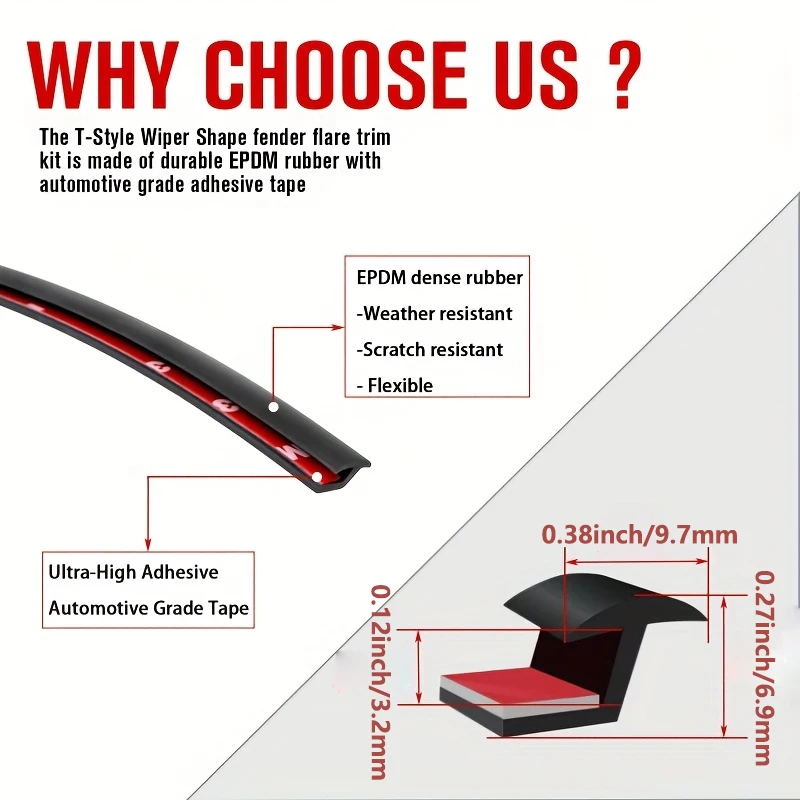 2m/7ft Fender Flare Rubber Seal, Fender Flares Edge Trim, T-Style Universal Rubber Gasket for Car and Truck Wheel Wells