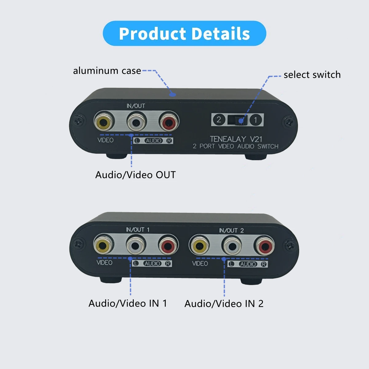 Interruptor AV de 2 vías RCA, conmutador compuesto de vídeo L/R, Caja selectora de Audio estéreo para consolas de juegos DVD STB, Salida 2 en 1