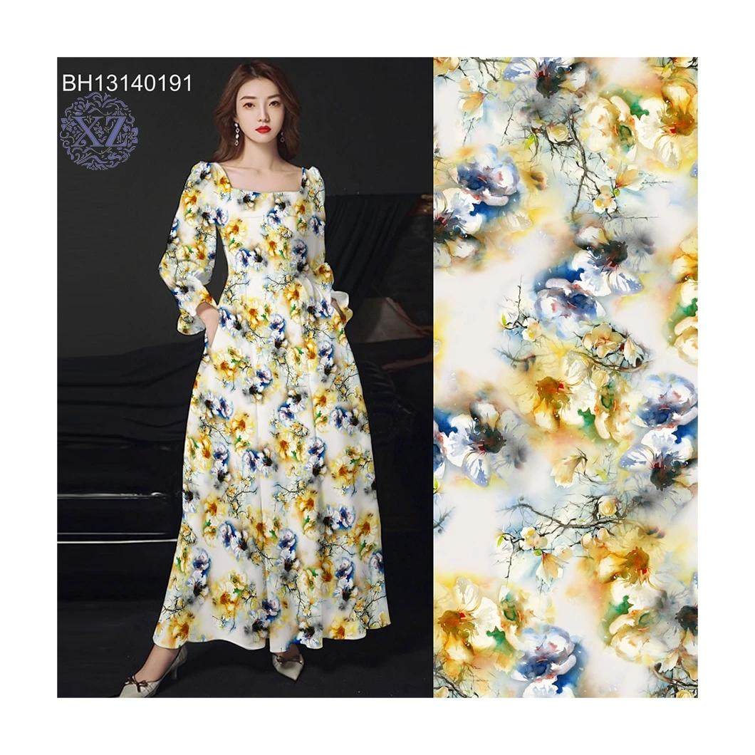 

Breathable Lightweight Rayon Flower Fabric Fashion Design Rayon Print Stock Fabric Poplin 100 Rayon Clothing Fabric