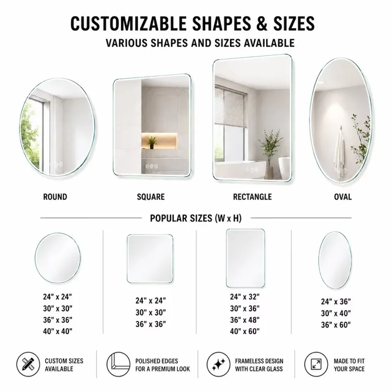 Modern Rectangular LED Wall Mounted Vanity Mirror with Touch Switch for Bathroom Bedroom Hotel Living Room Home Decor