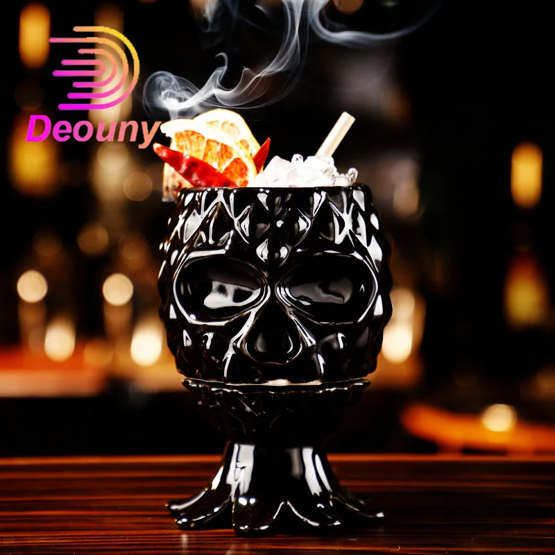 DEOUNY Bar Personalized Ceramic Cup Tiki Pineapple Cup Dark Octopus Hawaiian Style Molecular Cocktail Class