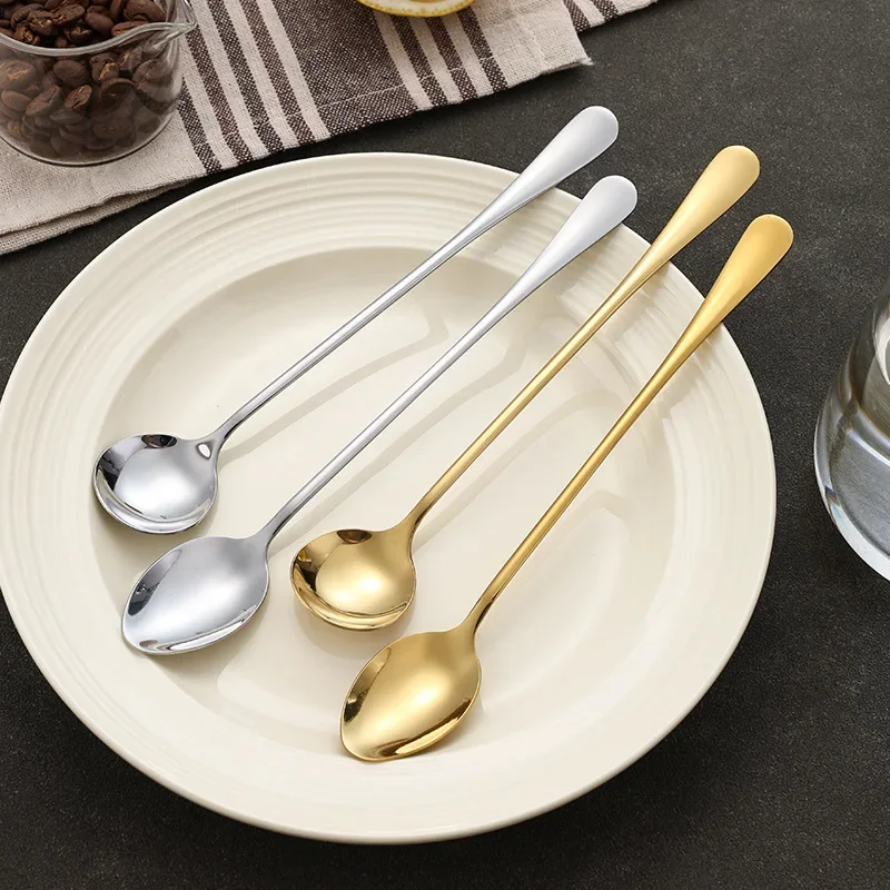 6Pcs Long-handled Spoon, Thickened Stainless Steel Coffee Spoon, Pointed Stirring Spoon, Round-tipped Spoon, Ice Spoon