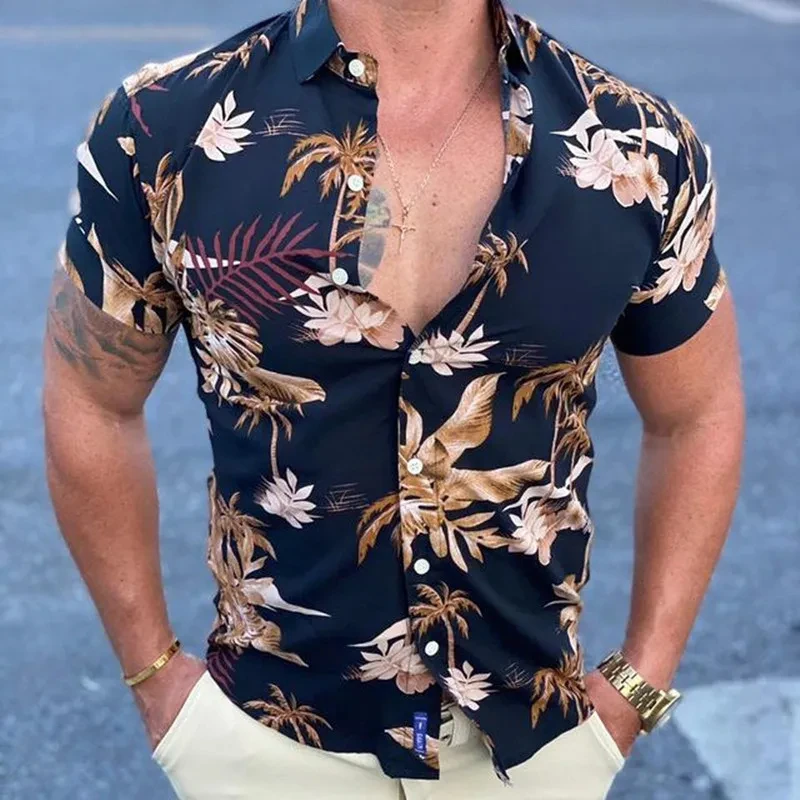 Y2K Summer New Mens Vintage Striped Shirt Fashion Casual Luxury Shirt Short Sleeve Hawaii Shirts For Men Blusas Camisa Masculina