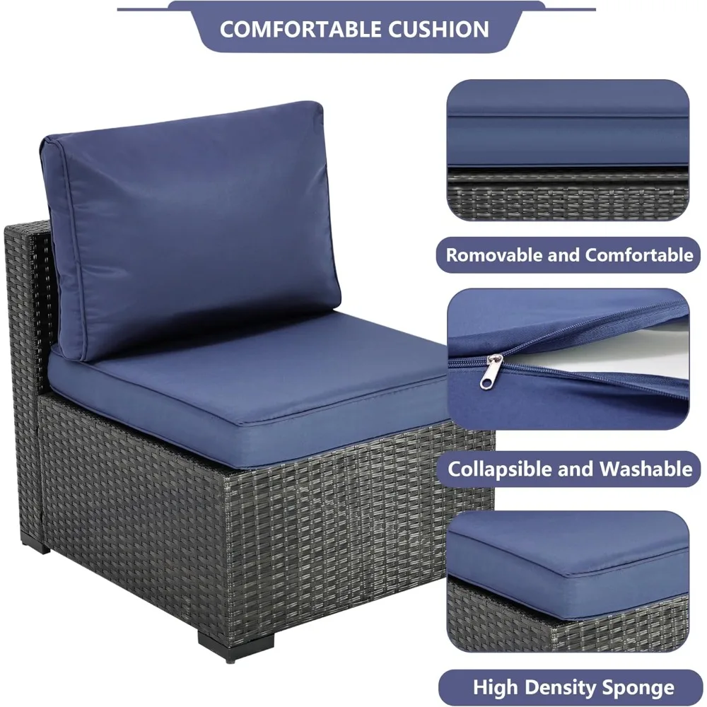 7 Pieces Outdoor Patio Furniture Sets, PE Rattan Wicker Patio Conversation Set with Tea Table (2BLACK/BL, B/ZB)