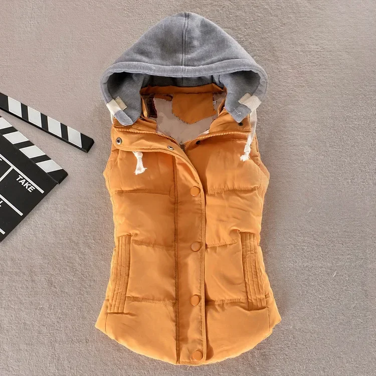 Orange Sleeveless Girls Large Size Quilted Jacket Cotton Hooded Puffer Vest Female Short Warm Casual Tops 6xl Thermal Vest Women