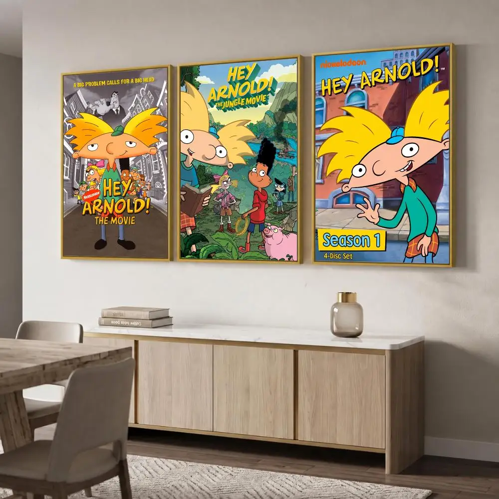 Cartoon Hey A-Arnold Poster Wall Art Stickers Self Adhesive Print Mural Decals for Bedroom Living Room Apartment Home Decor Gift