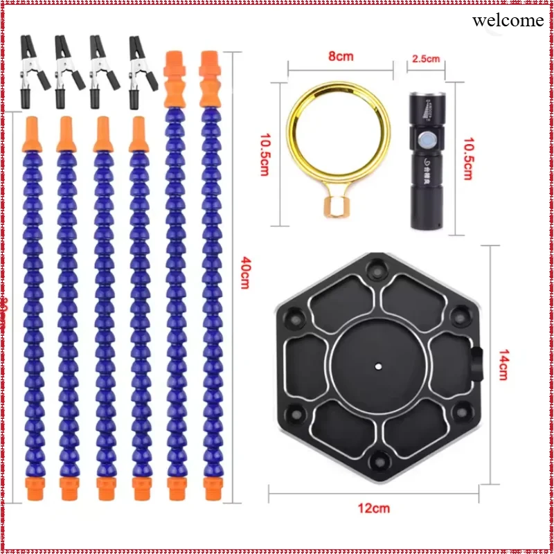 Third Hand Soldering Stand with 6 Flexible Arms Magnifying Glass USB Flashlight Helping Hand Holder for Welding Repair