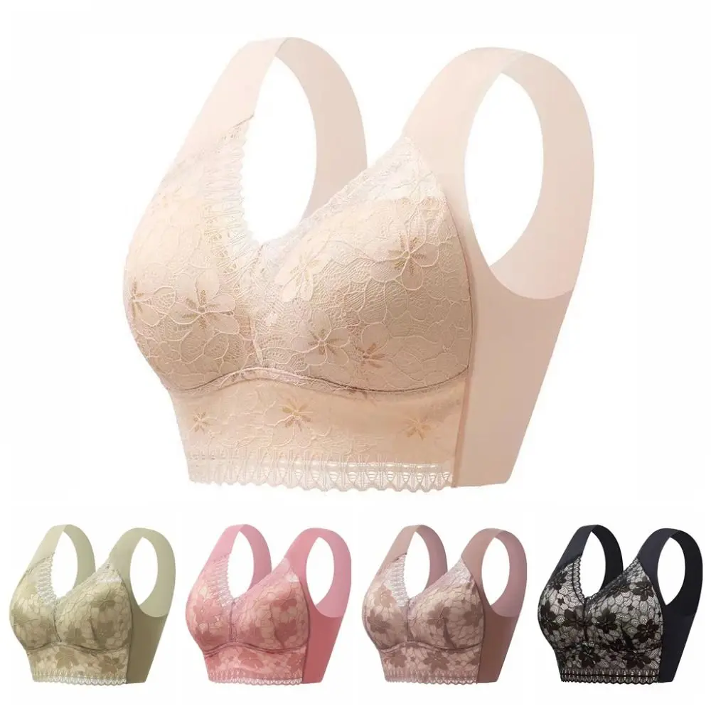 

Fashion Plus Size Lace Women's Underwear Shockproof Comfortable Wireless Deep V Bra Close-fitting Lingerie Seamless Bra Gifts
