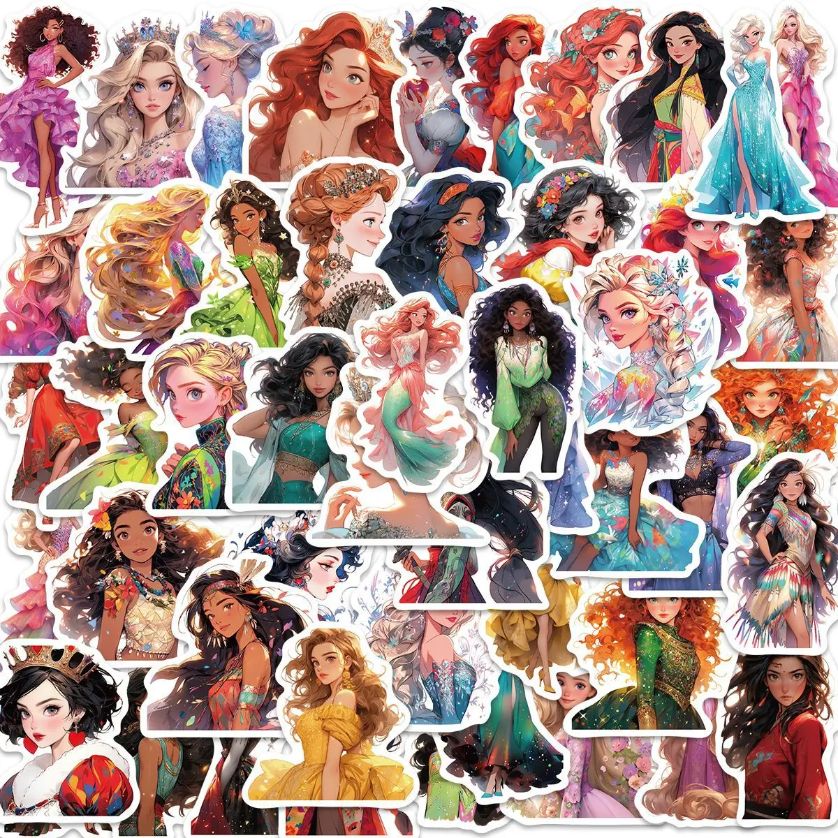 

10/50PCS Disney Cartoon Girls Princess Stickers Decal DIY Decorative Laptop Luggage Phone Diary Helmet Kawaii Toy Sticker Gift