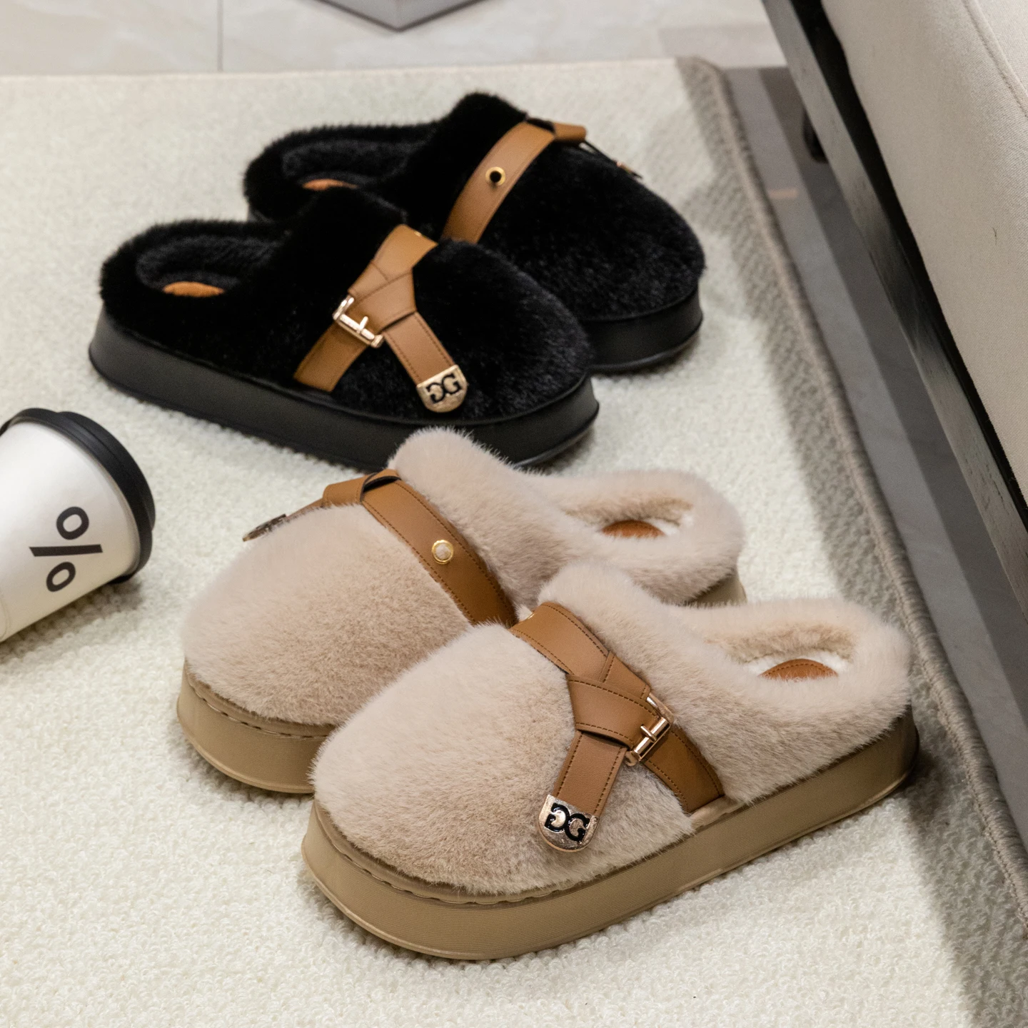 

Женские тапочки на плоской подошве для дома, зимняя домашняя нескользящая домашняя обувь с меховой подкладкой, ретро-стиль, подходящая для использования в спальне