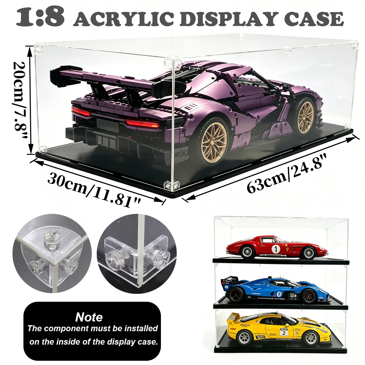 Suitable for LEGO sports car model display cases; 63*30*20cm acrylic model and action figure display case