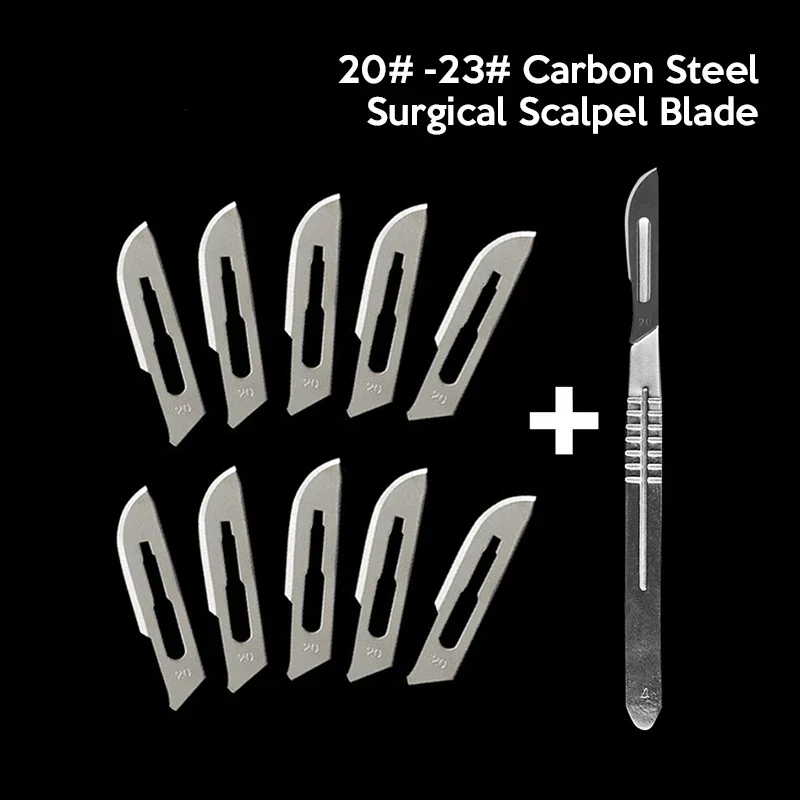 20# 23# Carbon Steel Carving Metal Scalpel Blades Handle Scalpel DIY Cutting Repair Animal Surgical Knife Tool Kits Box Non Slip