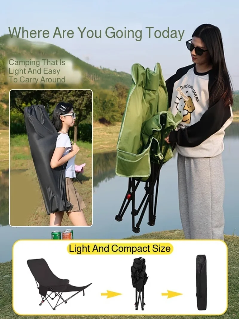 Outdoor Folding Chair Beach Fishing Camping Heightened Portable Chair Stool Picnic Folding Lounge Chair Adjustable Folding Chair image 5