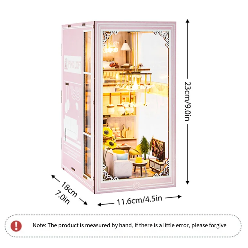 DIY ブックコーナーキットミニチュアドールハウス LED ライト付き 3D パズルモデル構築木製本棚誕生日ギフト
