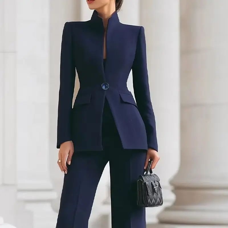 Damespak 2-delig Wit Enkele knop Effen Slank Voor Bruiloft Zakelijk Werk Kantoor Dagelijks woon-werkverkeer Casual set Blazer en broek