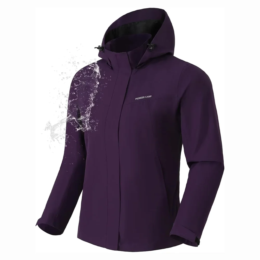 Pioneer Camp Women's Rain Jacket Waterproof Shell Jacket Hooded Windbreaker Lightweight Rain Coats for Outdoor Hiking Travel