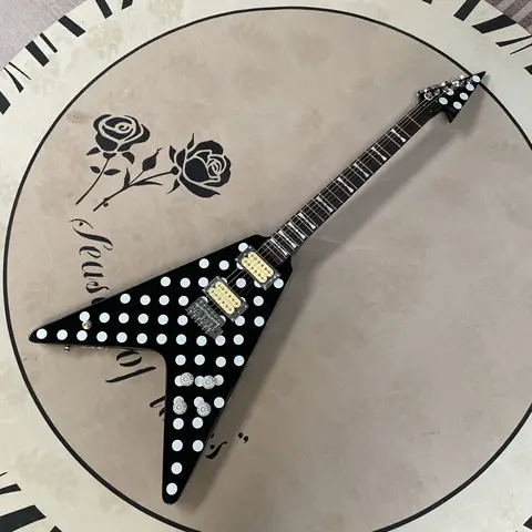 V shape electric guitar black body guitars and chrome hardware guitarra 6strings guitar