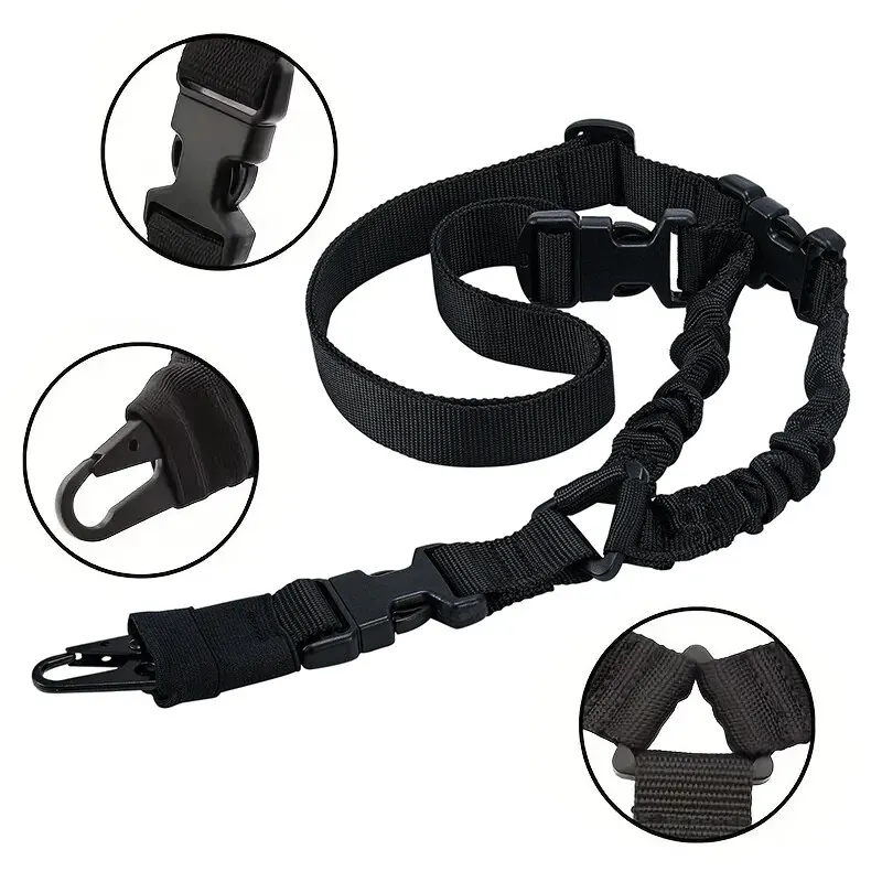 A Nylon Tactical Single-Point Sling With A Quick-Adjust Buckle, Suitable For Hunting And Outdoor Activities.