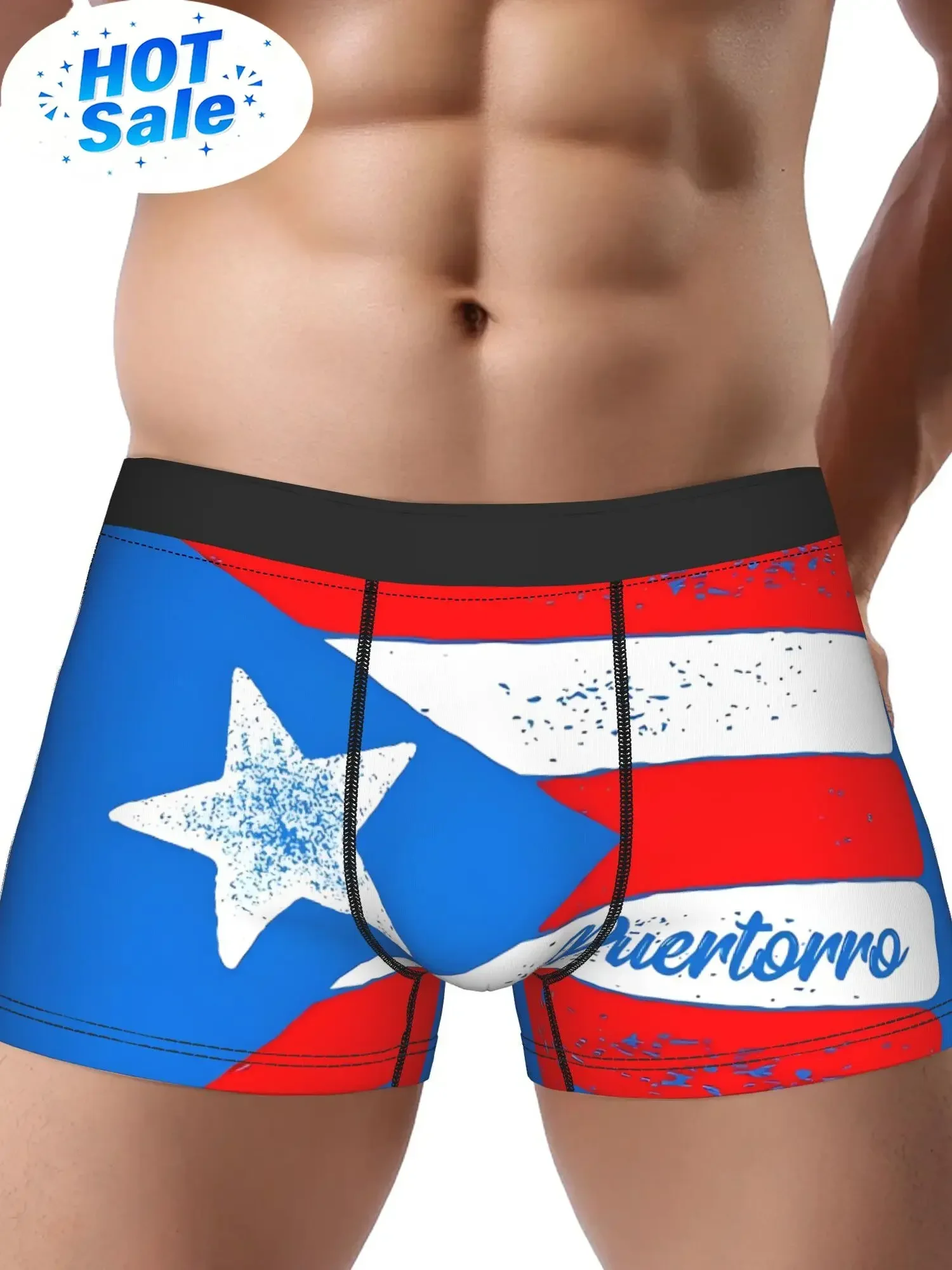 BIIHUDU 's Puerto Rico Flag Boxer Briefs - Full Coverage Spanish Text & Flag Print Underwear Shorts, Puerto Rican Pride Design w