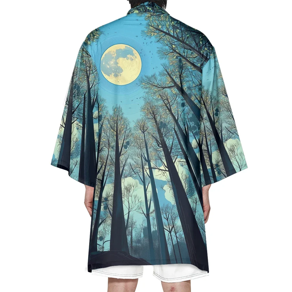 Autumn Samurai Kimono Cosplay Japanese Fashion Long Kimono Unisex Haori Kimonos Elegant Stylish Cardigan Landscape Print Robe