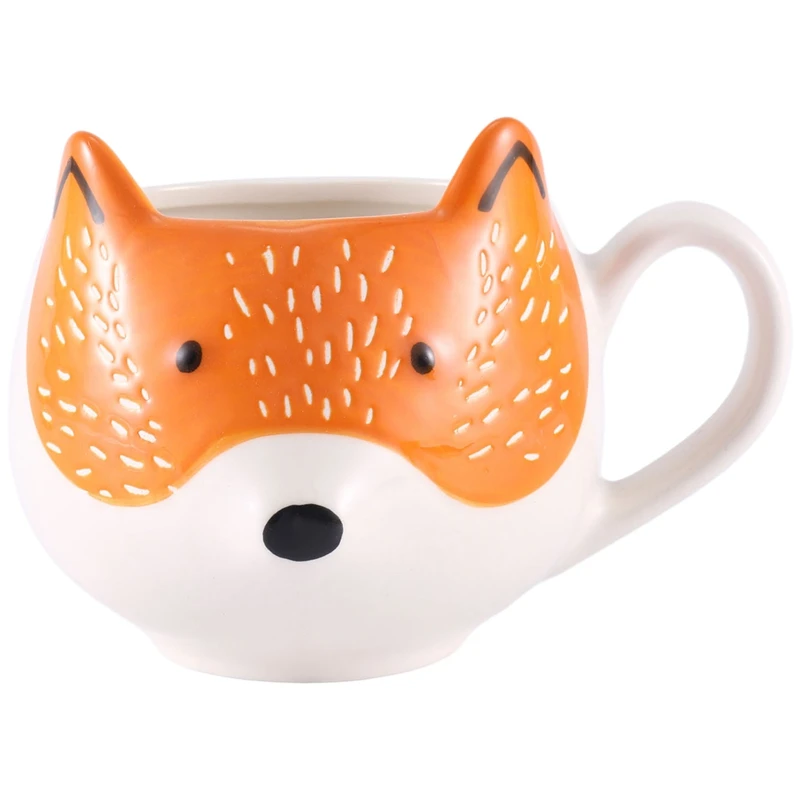 Ceramic Coffee Cup Cartoon Fox Shaped Cup Animal Pattern Home Kitchen Office Juice Milk Cup