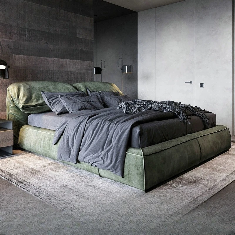 Duo Fabric Double Master Bed Simple Modern Down Italian Minimalist Technology Cloth Bed