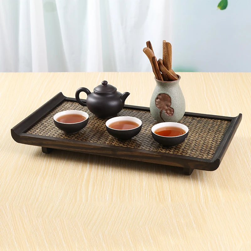 

Thailand Bamboo Tea Tray Solid Wood Handmade Set Household Retro Rectangular Saucer New Chinese Cup Rattan