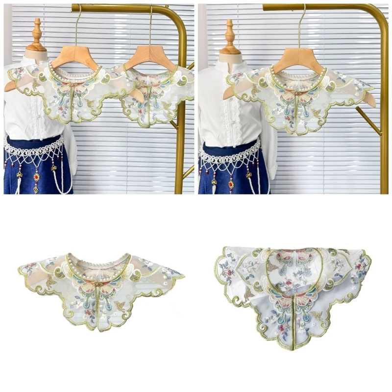 

Chinese Embroidered Floral Decorative Collar for Girl Sweater Dress Clothes Decorative Collar with Pearl Sewing DropShipping