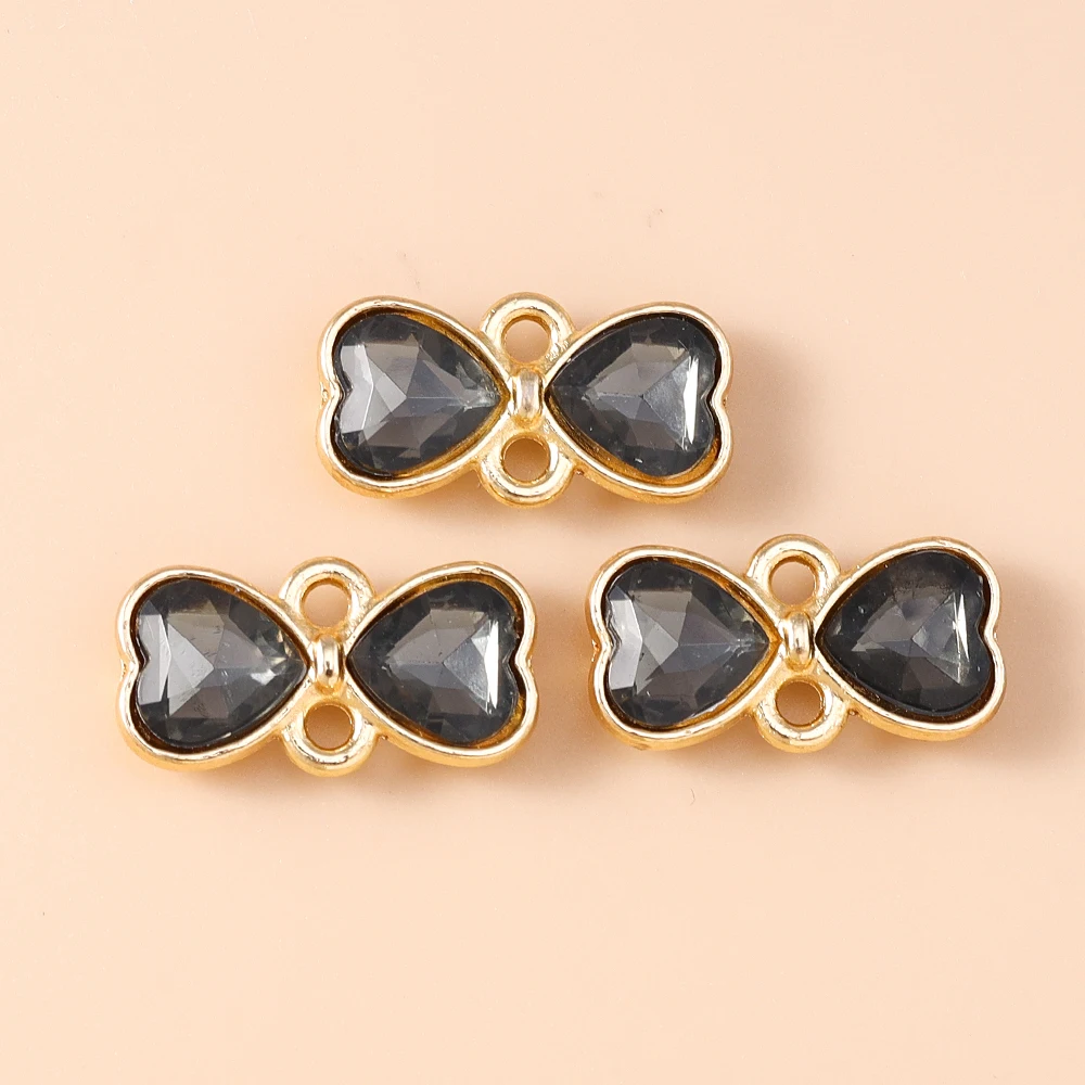 Leslie 10 Stück 12 x 14 mm zarte Doppelloch-Kristall-Bowknot-Charms-Anschlüsse für Halskette, Ohrringe, DIY-Schmuckherstellungszubehör – Detail 3