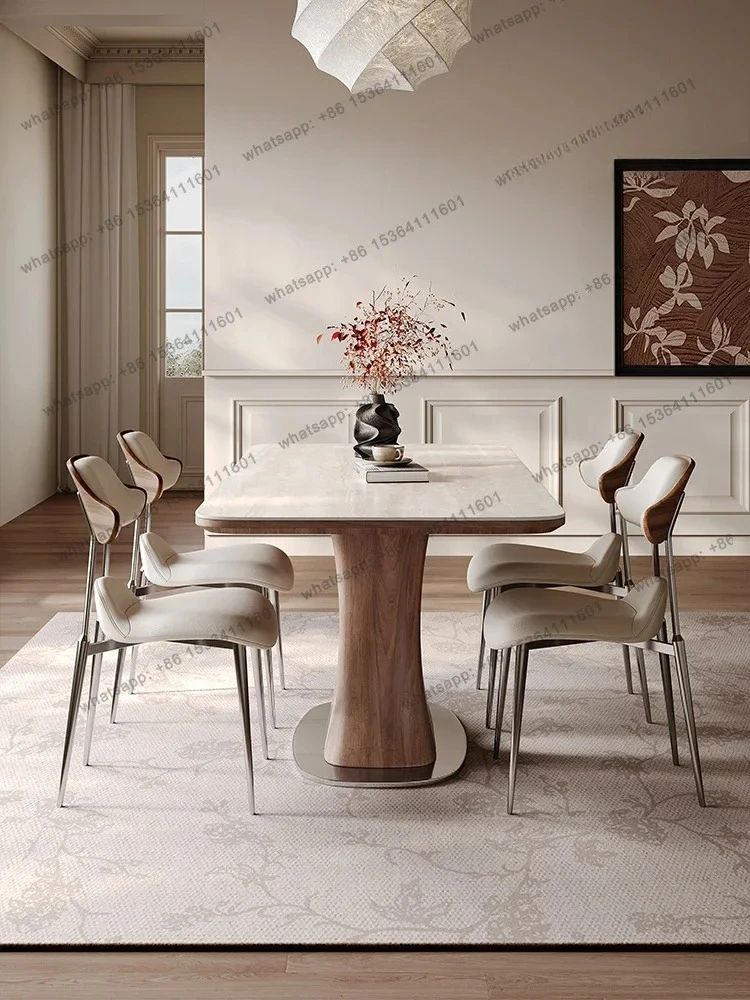 

yj21 Slate household small apartment living room modern simple antique travertine new rectangular solid wood dining table and ch