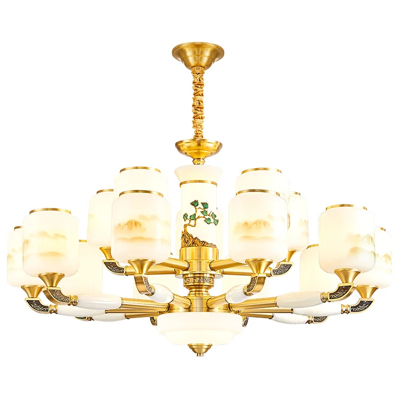 

New Chinese all-copper chandelier, living room atmosphere villa, Chinese wind lamp