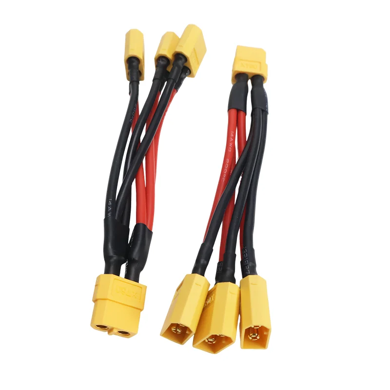 4 قطعة XT60 موصل البطارية المتوازي ذكر/أنثى المزدوج تمديد 3-Way 14AWG سلك السيليكون Y الفاصل 100 مللي متر لشاحن البطارية #4