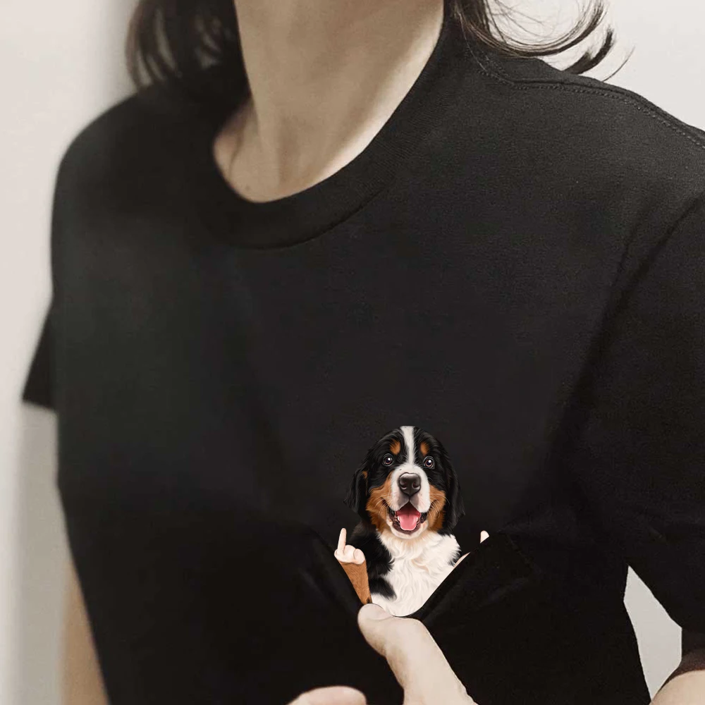 CLOOCL Funny Dogs Middle Finger Pocket T-Shirts Bernese Mountain Dog Printed Cotton Tees Men Women Clothing Short Sleeve Shirts