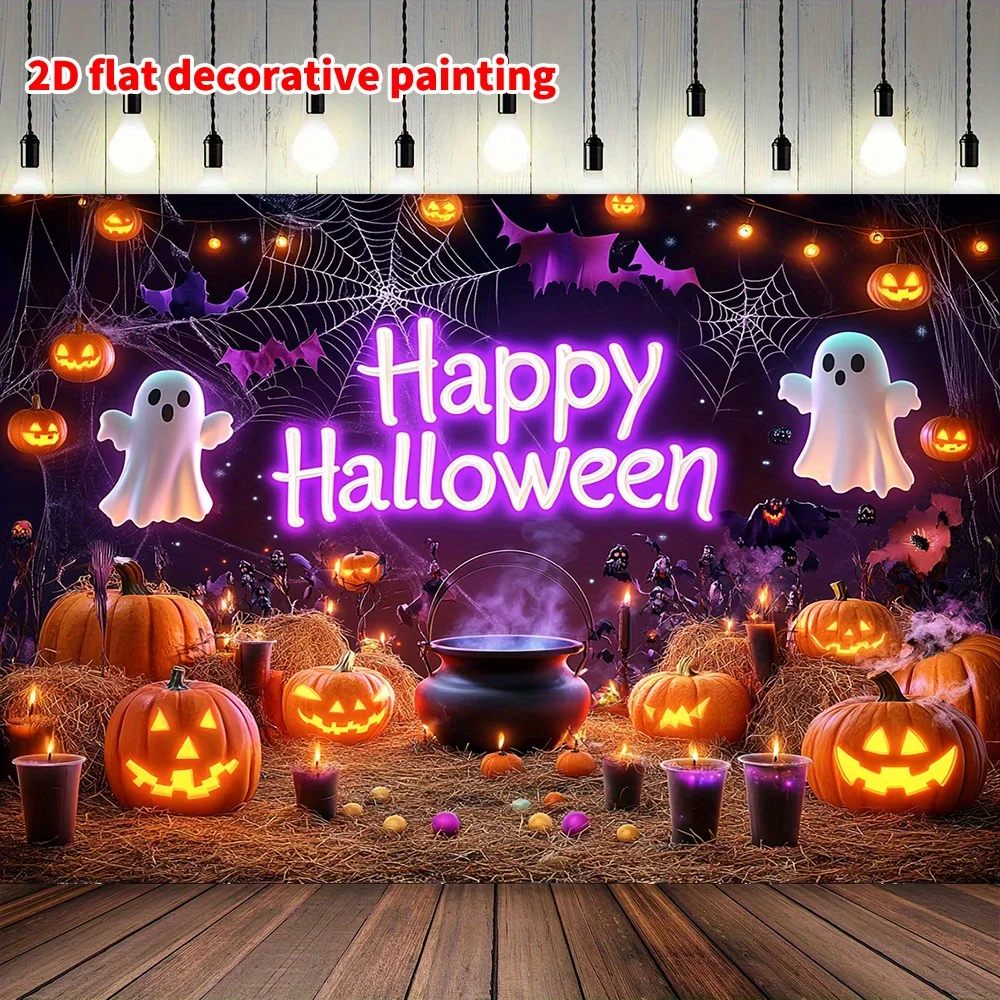 Ein Halloween-Hintergrundbanner aus Polyester mit erschreckenden Kürbis- und Geistermotiven – Detail 2