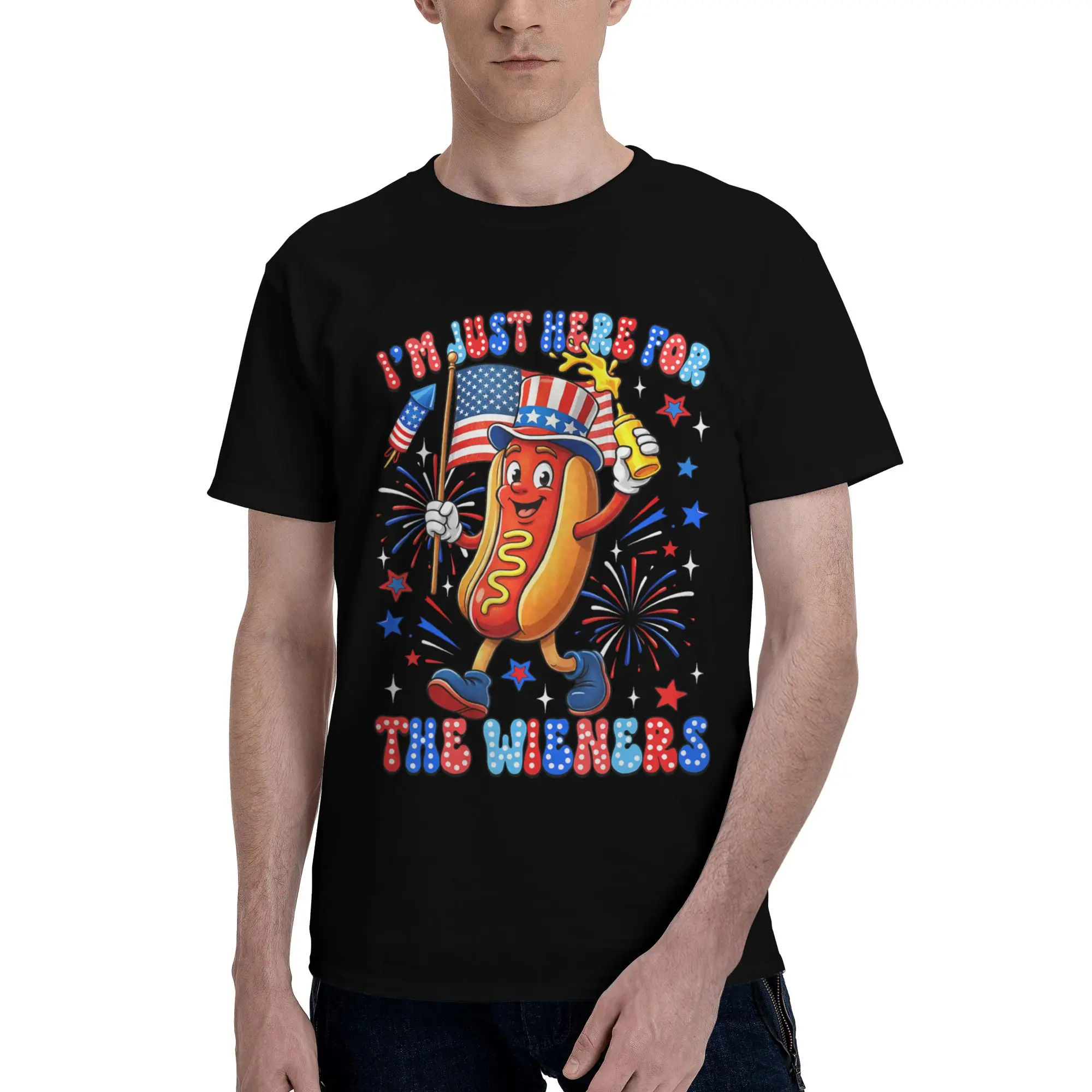 Hot Dog I'm Just Here for The Wieners 4Th of July  Tee Shirt for Men Women Printed T Shirts  Cotton Clothes