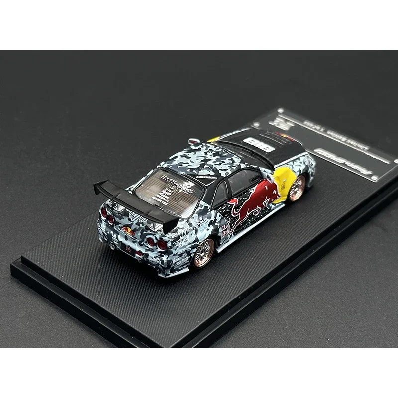 In Stock FS 1:64 Skyline GTR R34 Z Tune High Wing Bull SRS Diecast Diorama Car Model Collection Fast Speed