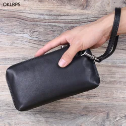 Leather Clutch Bag Men's Casual Business Grab Baotou Layer Cowhide Trend Long Clutch Bag Large Capacity Wallet