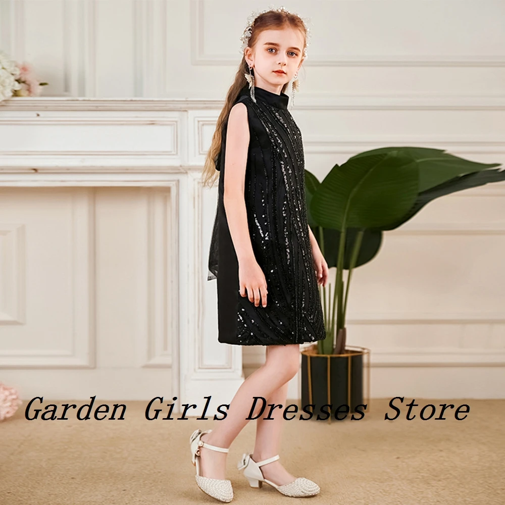 Charming Scoop Flower Girls Dresses with Sequined 2024 Summer Knee Length Sleeveless Christmas Dresses New فستان عيد الميلاد