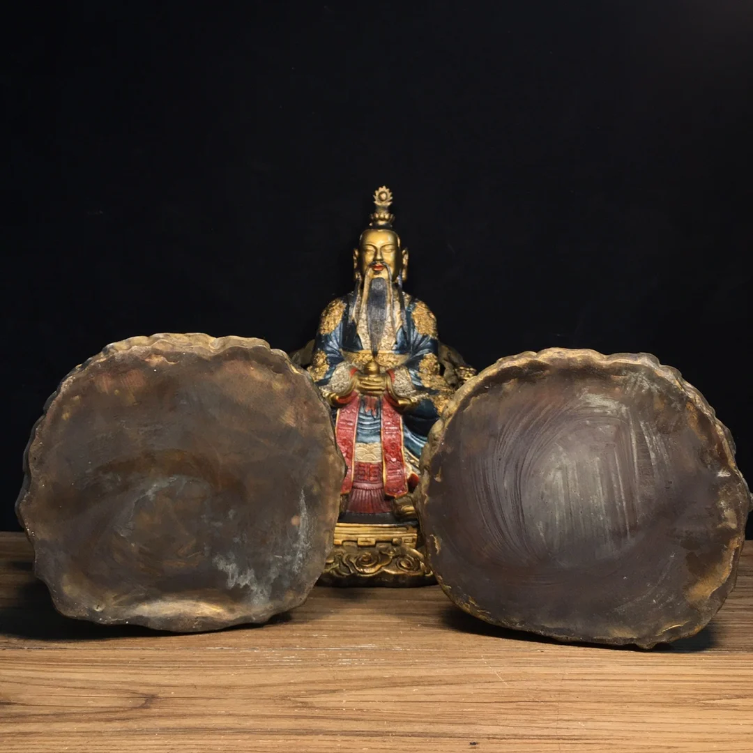 

13"Old China Collections Old Bronze Painted Grandmaster Sanqing Taoist Ancestor Immortals immortal Statue Worship Hall