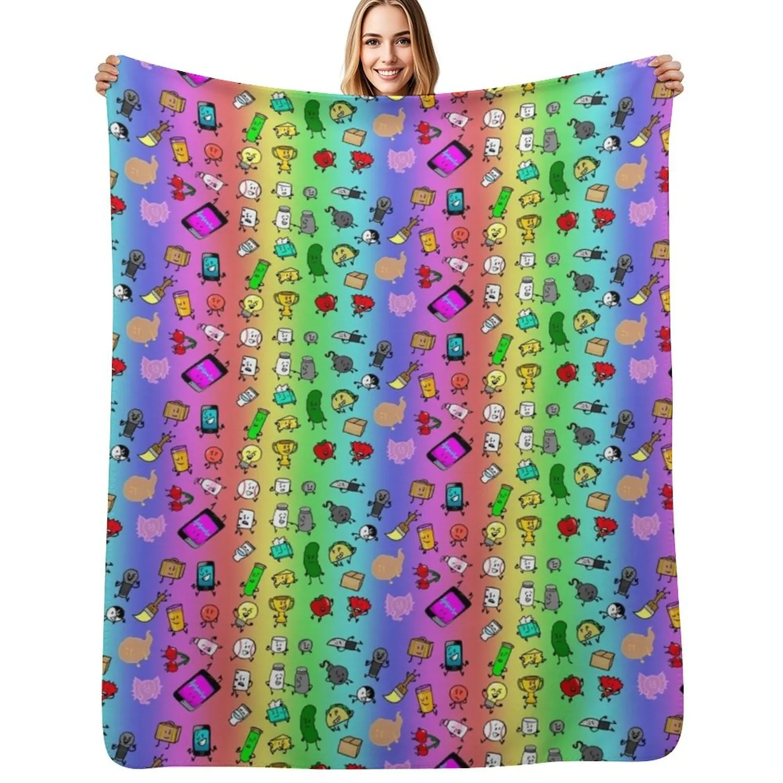 Inanimate Insanity All Characters (Rainbow) Throw Blanket Warm Napping Blanket for Office Couch Bed