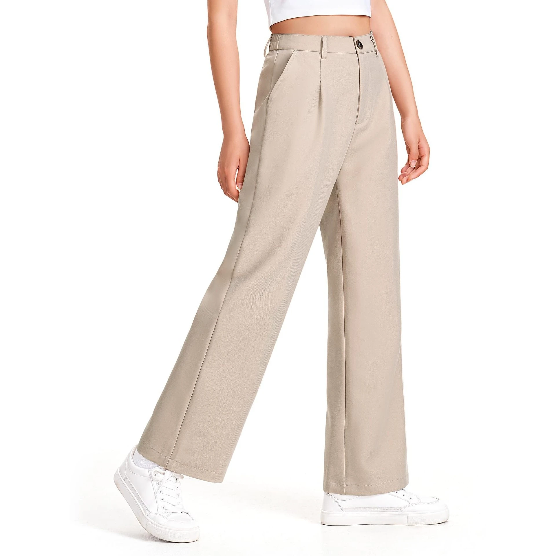 Casual Versatile High Waist Draped Suit Pants for Girls Straight Leg Pure Color Spring Autumn College Style Formal Wear