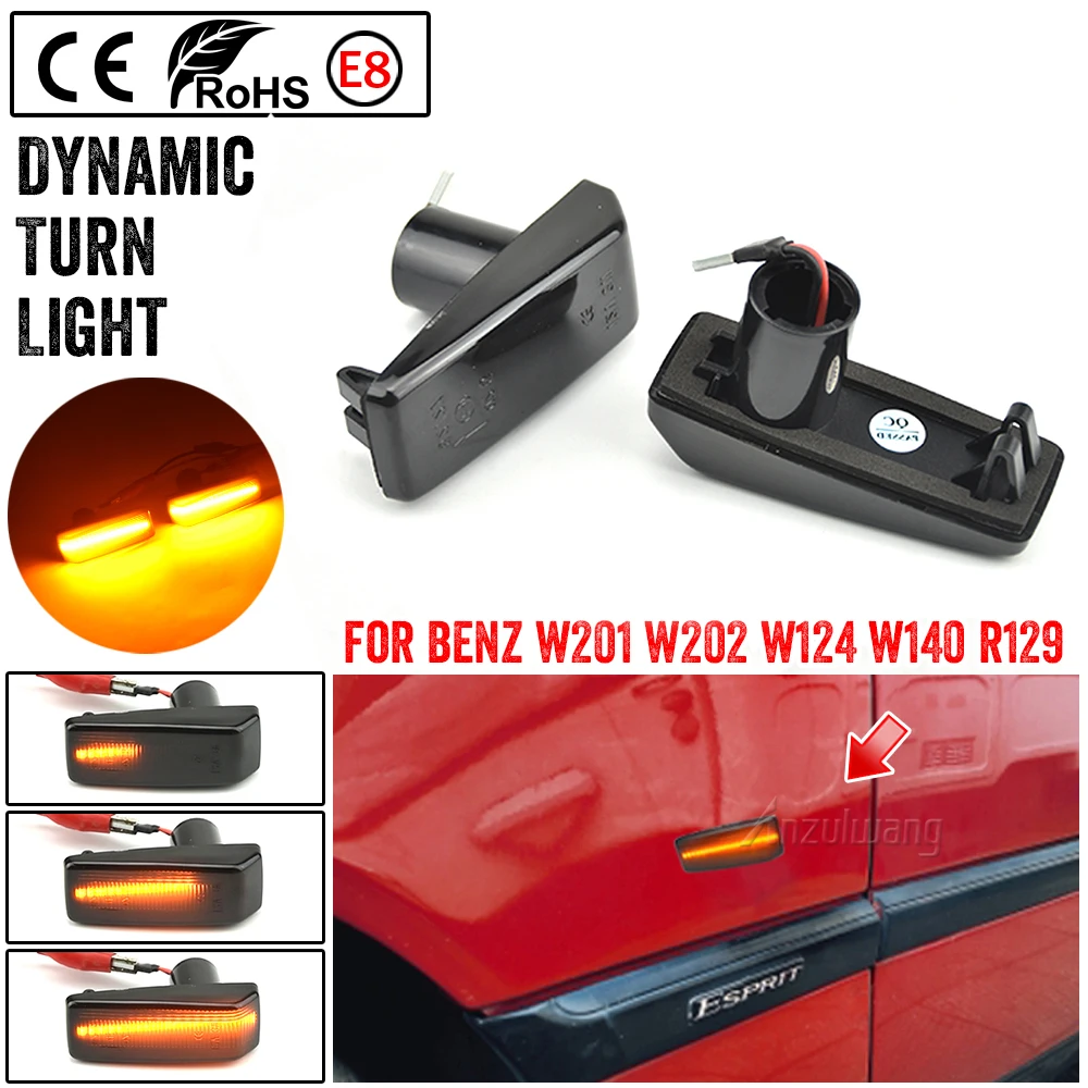 

2Pcs Dynamic LED Side Marker Light Turn Repeater Lamps For Mercedes For Benz C E S SL CLASS W201 190 W202 W124 W140 R129