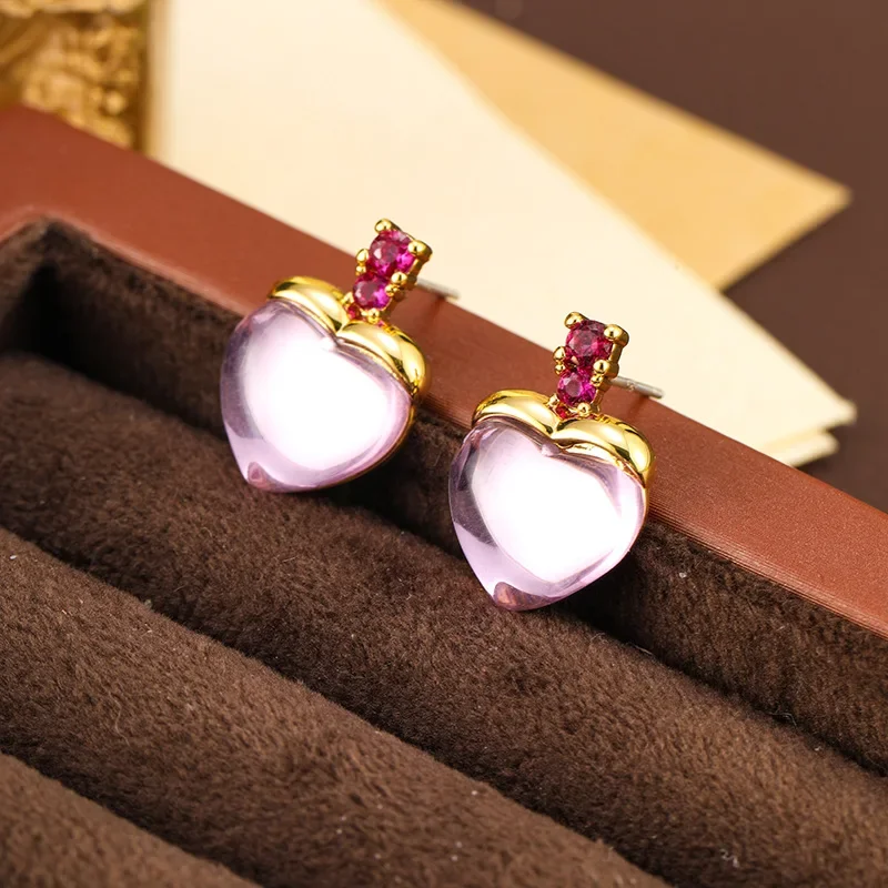 

Fashion Versatile Pink Crystal Glass Love Stud Earrings