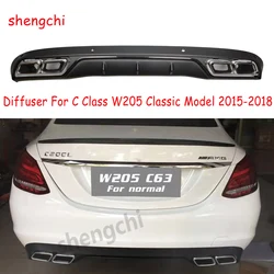 W205 AMG Style Rear Bumper Diffuser For Mercedes Benz C Class W205 Sedan 2015-2018 Non Sport C63 Diffuser with 4-outlet  Exhaust