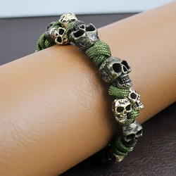 Trendy Popular Skull Bracelets for Men Gift Vintage Adjustable Woven Bracelet Punk Rock Charm Male Jewelry Accessories Wholesale