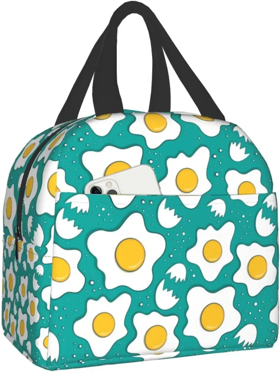 Kawaii Fried Egg Lunch Box borsa da pranzo riutilizzabile per viaggi Picnic Shopping Work Food Container per donna uomo adulti