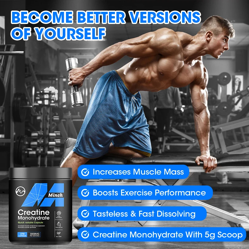 Minch Creatine Capsules Healthy Muscle Builder for Mens Womens Sport Workout Recovery Drink Creatine Supplements Energy 5000mg