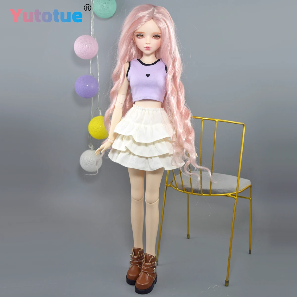 YUTOTUE 56 cm hohe Mädchenpuppe mit abnehmbarer Weste, Rock, Schuhe, lockige Perücke, goldene Augen, lebensechte BJD-Puppenspielzeug im Maßstab 1:3,