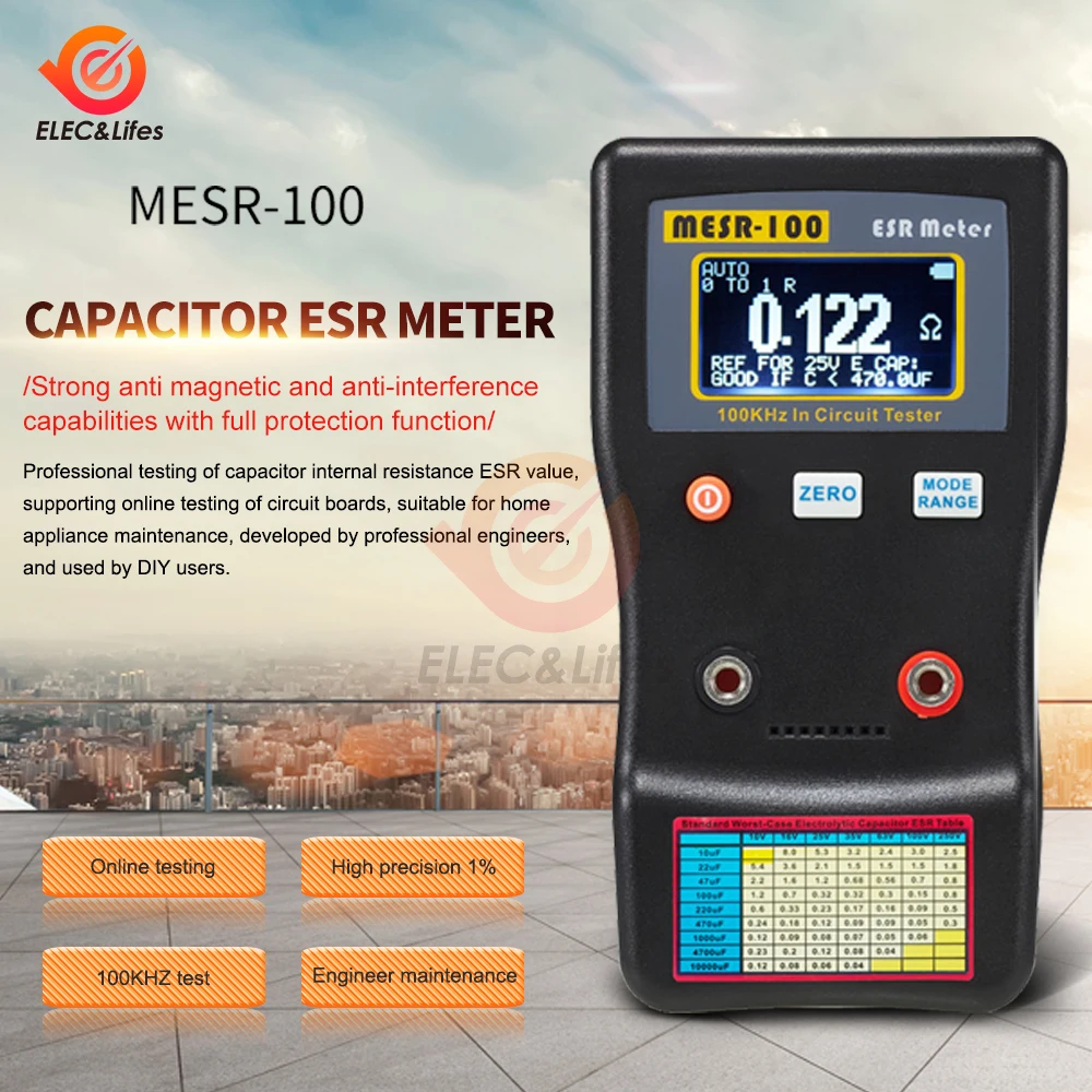 MESR-100 ESR Capacitance Ohm Meter Professional Measuring Capacitance Resistance Capacitor Circuit Tester Capacitor Tester